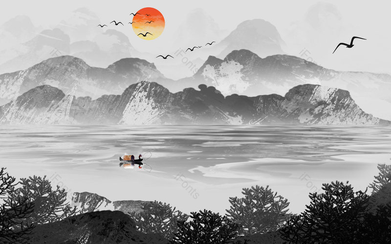 中国风水墨手绘风景山水插画背景设计,插画/手绘图,插画/手绘图库,插画/手绘图下载,插画/手绘
